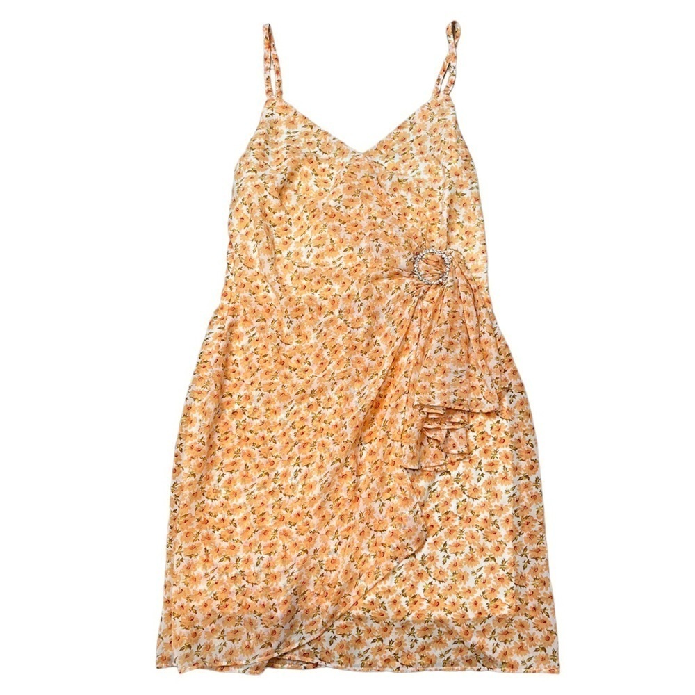 NWT Entro Orange Y2K Micro Floral Print Rhinestone Mini Dress Size Small